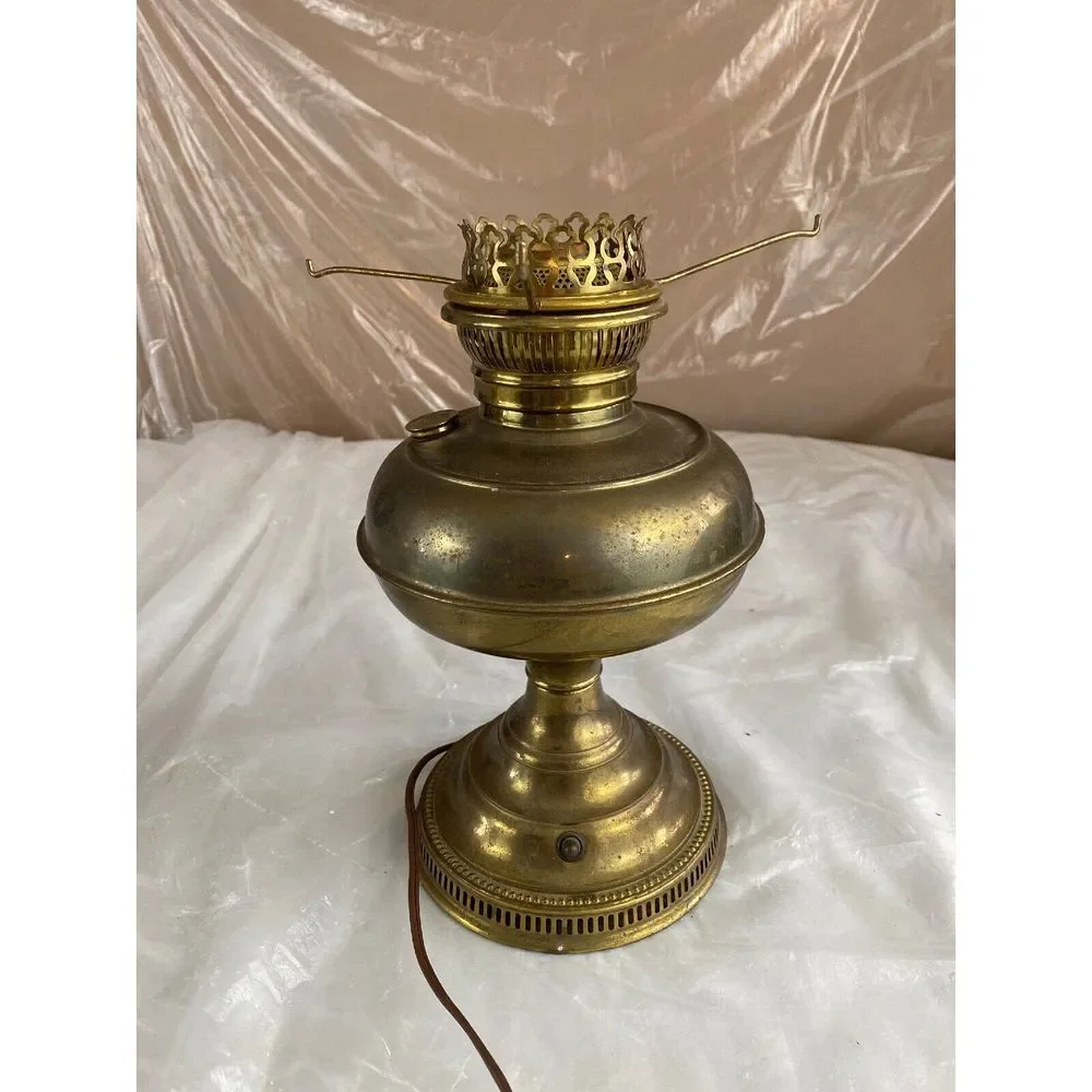 Vintage Brass Hurricane Table Lamps Set of‎ 2 Electric 12